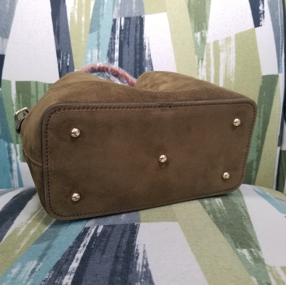 Dooney & Bourke Suede Mini Barlow Satchel In Olive Chic Purse Boho - Picture 10 of 13